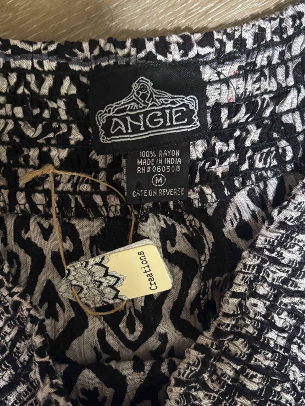 Angie Black & White Wide-Leg Printed Pants with Pink Hem Detail - Picture 2 of 2